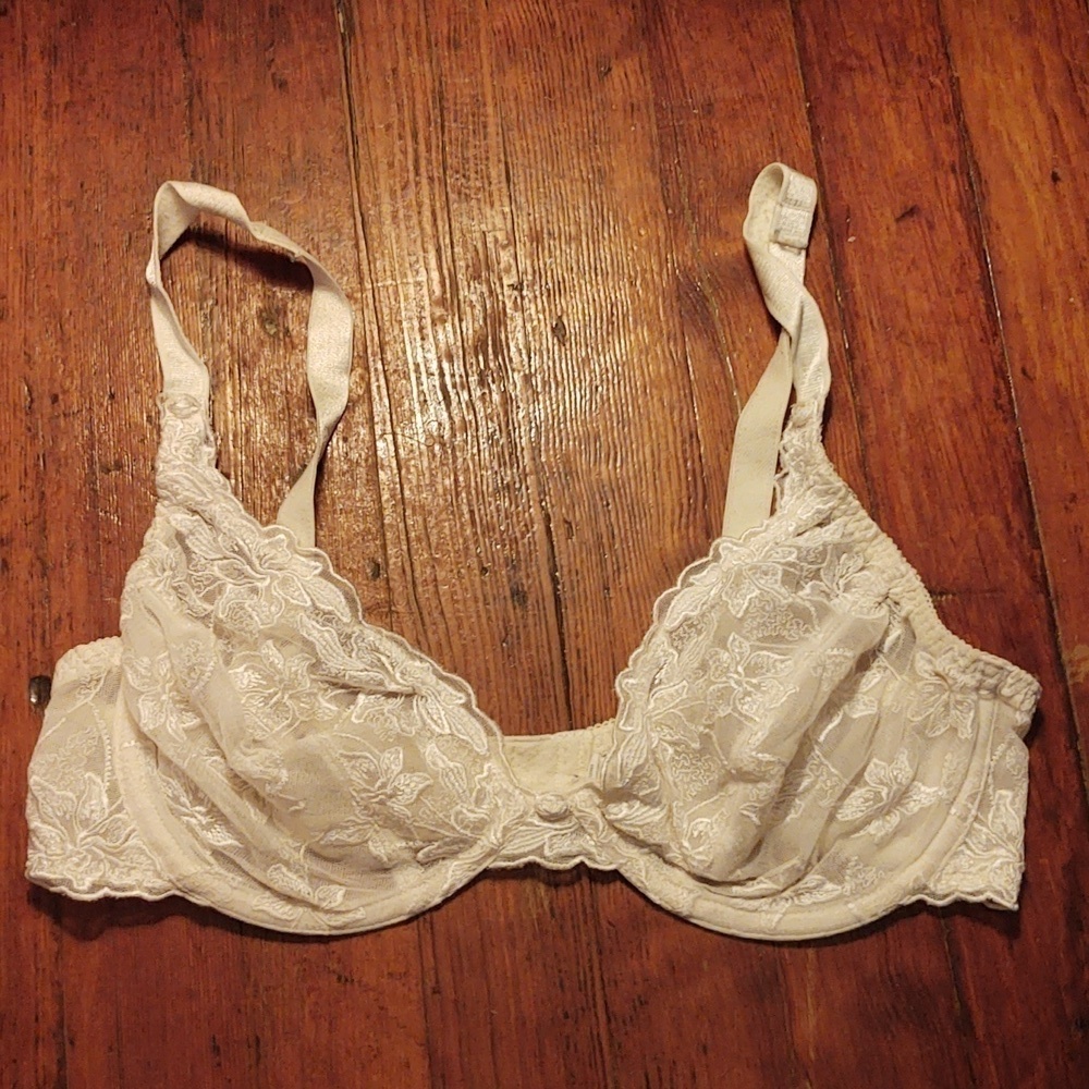 Bra Bali Desire Sheer Lace Floral Plunge Underwire White 3142 Sz 38C